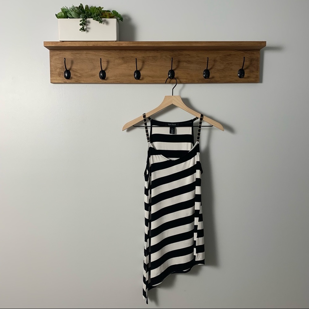 White House Black Market Black and White Horizontal Stripes Spaghetti Strap Top